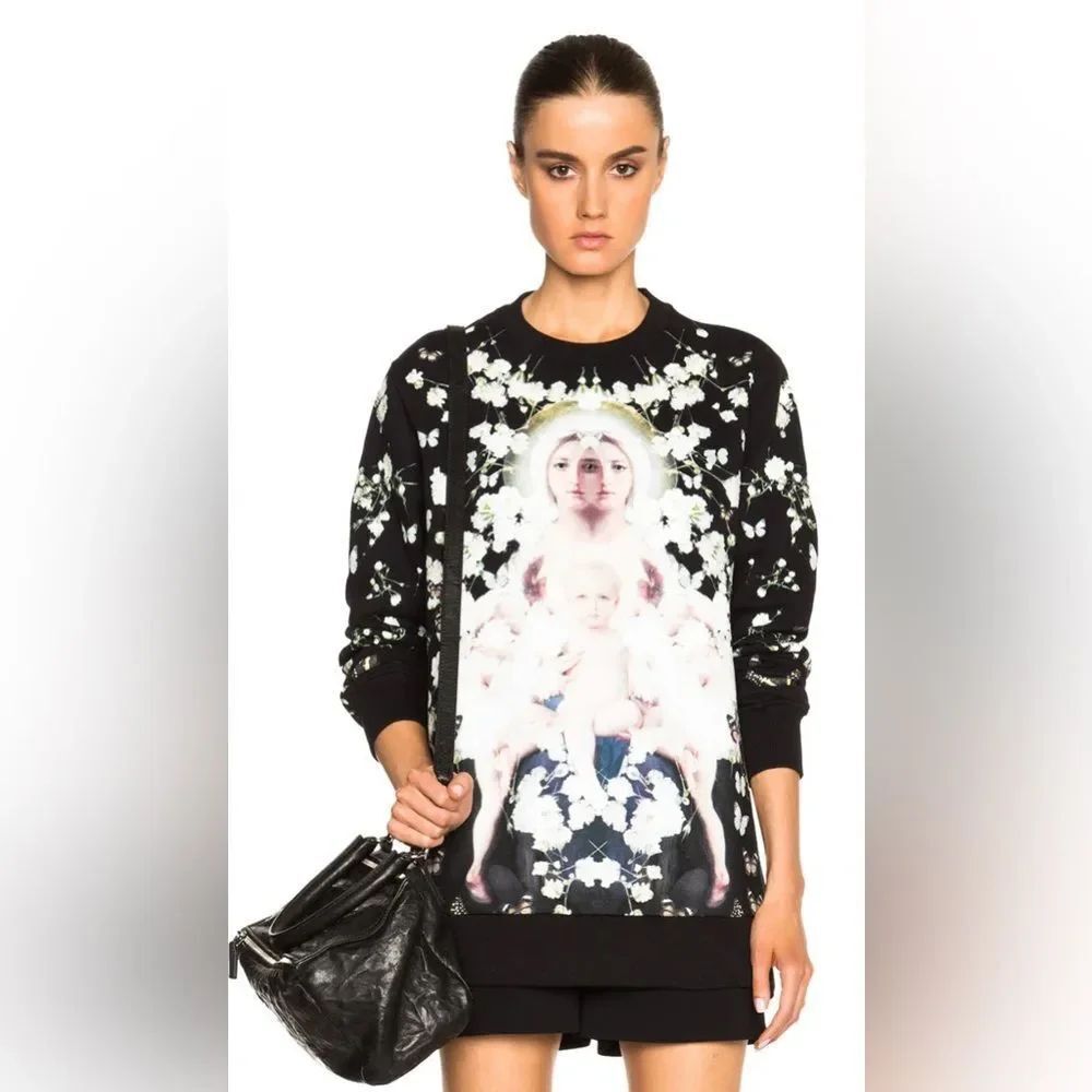 Givenchy Black Floral Devotional Graphic Sweatshirt, XS